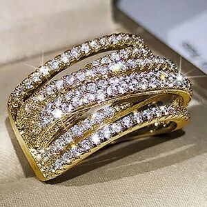 - 💛18k Gold Wide Band Micro Pave Cz Diamond Crisscross stacked Diamond Ring